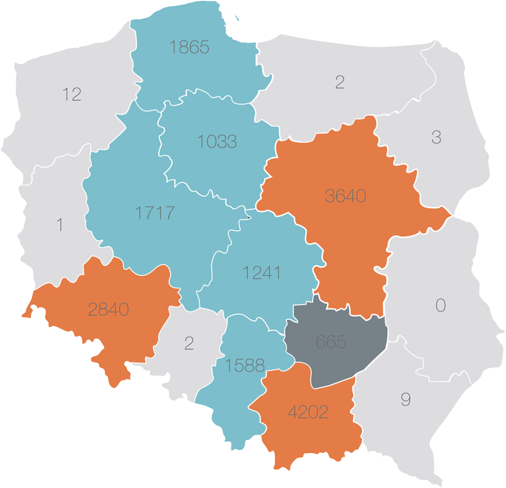 Liczba spotkań i wydarzeń wg. Województw